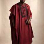 Maroon Agbada Regalia with black embroidery